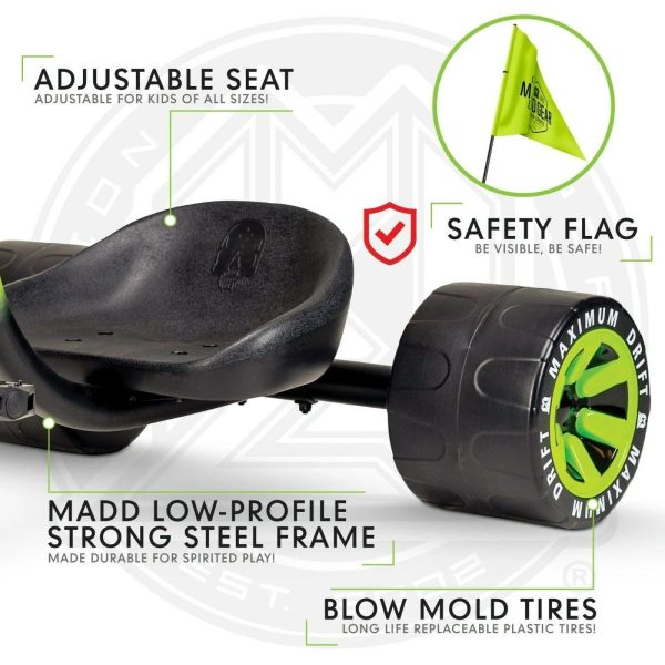 Madd Gear Adjustable Mini Drift Trike, Green/Black - MadeInUSA - Image 10
