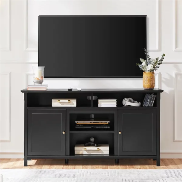 Topeakmart 58in Modern MDF TV Stand with Seperated Shelf & 6 Compartments for TVs up to 65in, Black - MadeInUSA - Image 2