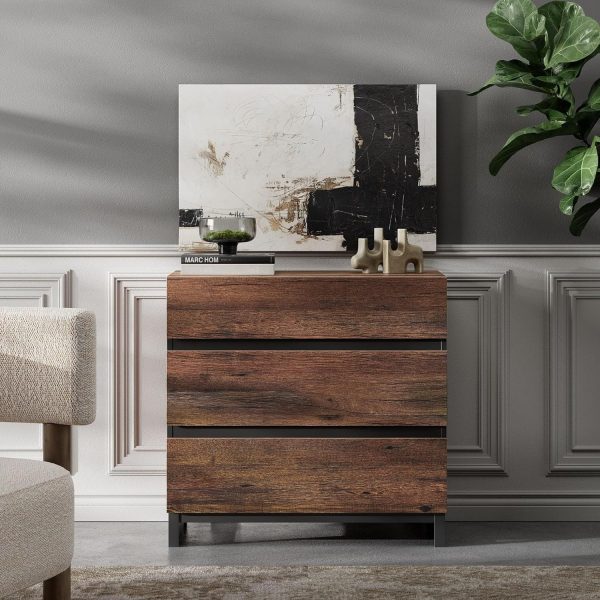 Modern TV Stand for TVs up to 42 inch, Entertainment Center TV Console with 3 Drawers & Metal Base, Media Console for Living Room, Bedroom, Brown - MadeInUSA