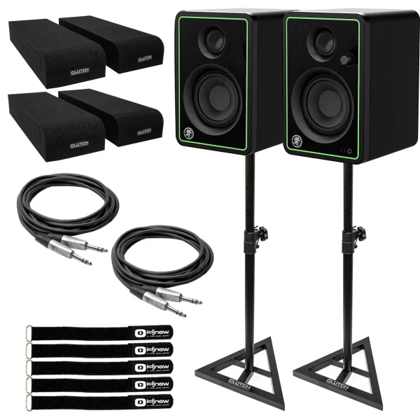 (2) Mackie CR3-XBT 3"Creative Reference Bluetooth Multimedia Monitors with Studio Monitor Stands Package - MadeInUSA