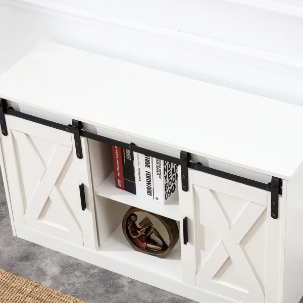 Wooden TV Stand, Entertainment Center Storage Cabinet with Two Sliding Barn Doors - MadeInUSA - Image 3