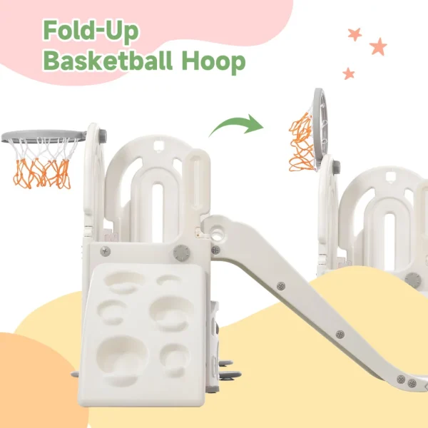 Toddler Slide and Climb Set, 4 in 1 Kids Climber Slide with Basketball Hoop and Storage Space, Freestanding Combination Slide with Armrest for Children Teens Boys Girls - MadeInUSA - Image 4