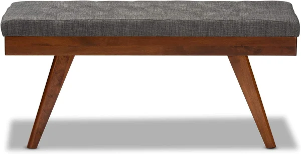 Alona -Century Modern Medium Grey Fabric Upholstered Wood Dining Bench - MadeInUSA - Image 2