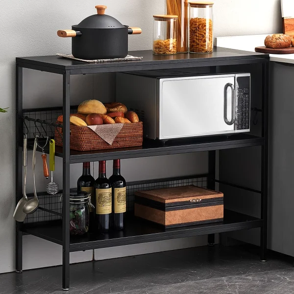 Cheflaud Rolling Kitchen Storage Cart Island with large open shelves and Large Worktop, 3-Tier Kitchen Baker's Rack with 10 Hooks, Stable Steel Structure and Easy Assembly, Rustic Brown - MadeInUSA - Image 5