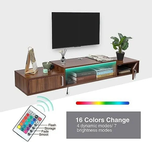 ZWNLKQG Floating TV Stand with Power Outlet  59u201D Wall-Mounted Floating TV  for Under TV  Entertainment Center Modern Media Console with LED Lights for Living Room  Home  Office - MadeInUSA - Image 5