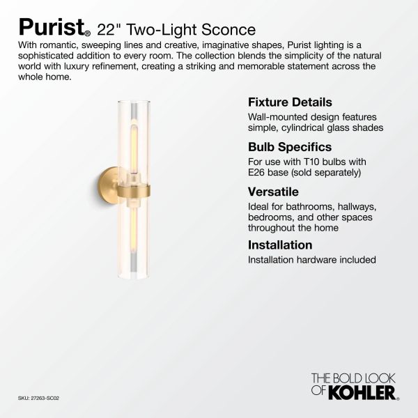 Kohler 27263-SC02 Purist 22" Two-Light Sconce - Polished Nickel - MadeInUSA - Image 5