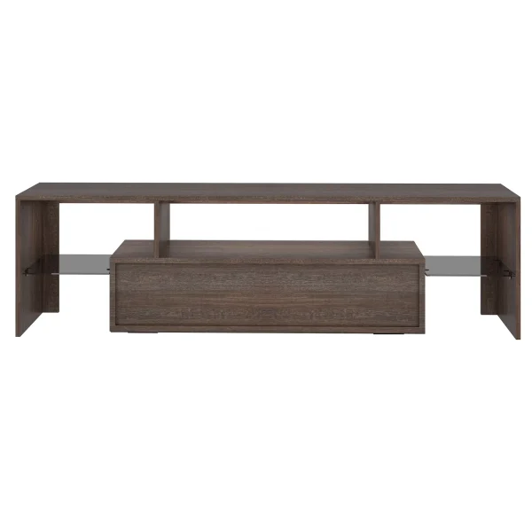 Modern TV Stand for 50 55 65 70 inch TV with 16 Color LED Lights, Brown & White - MadeInUSA - Image 6