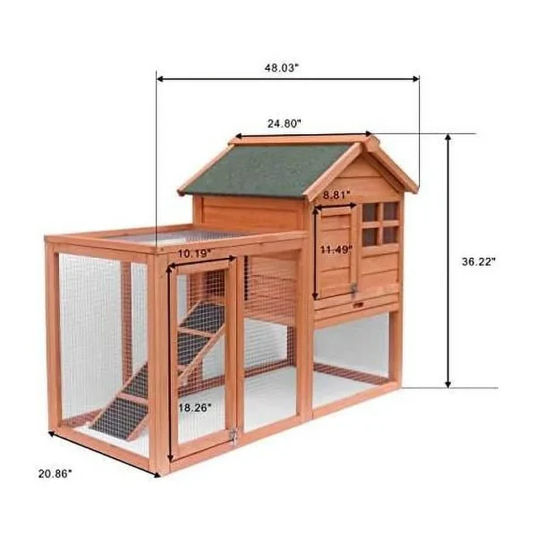 Rabbit Hutch Indoor And Outdoor Bunny Cage 2 Story Pet House Chicken Coop Poultry Cage With Removable No Leakage Tray (Natural Wood) - MadeInUSA - Image 4