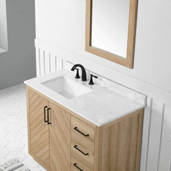 Glacier Bay Huckleberry 42 in. W x 19 in. D x 34 in. H Single Sink Bath Vanity in Weathered Tan with White Engineered Marble Top - MadeInUSA - Image 5