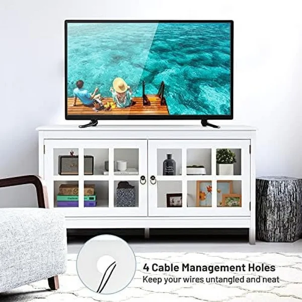NLTBONNIE TV Stand Cabinet  Modern Wood Large Wide Entertainment Center for TV up to 50"  Living Room Media Console Cabinet Stand with 2 Doors (White) - MadeInUSA - Image 6