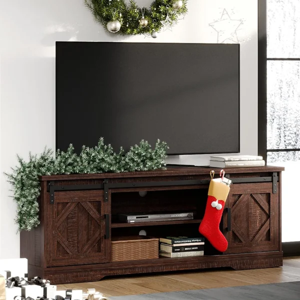 59"Farmhouse TV Stand Modern Sliding Barn Door Entertainment Center for TVs Up to 65 inch, Wood TV Media Console Table Cabinet Storage for Living Room, Rustic Brown - MadeInUSA - Image 8