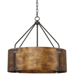 Possini Euro Design Julian Bronze Pendant Chandelier 22 inch Wide Rustic Farmhouse Metal Drum Shade 4-Light Fixture for Dining Room House Kitchen - MadeInUSA