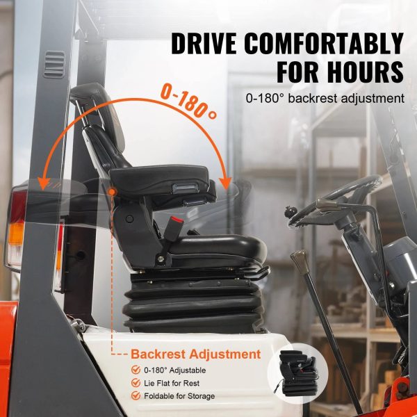 VEVOR Universal Tractor Seat Suspension Fold Down Forklift Seat with Adjustable Angle Back CCZYJZKFSAQDKKFORV0 - MadeInUSA - Image 4