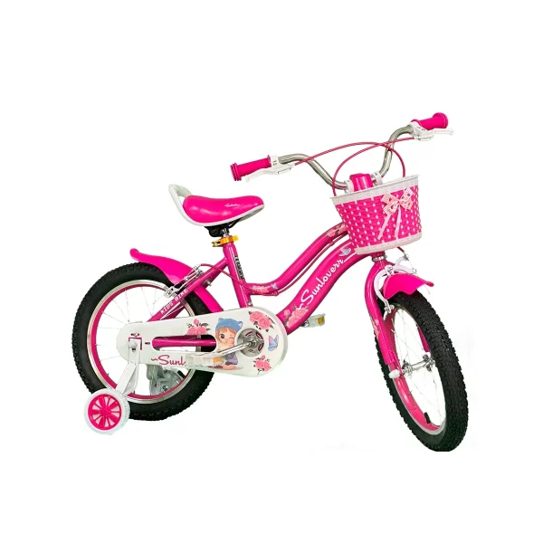 SUNLOVERR Pink Dreams Girls Bike for Toddlers and Kids Ages 4-6 Years Old, 14 Inch Kids Bike with Training Wheels & Basket - MadeInUSA