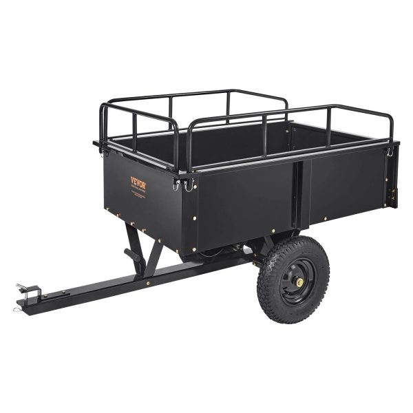 VEVOR ATV Trailer Heavy Duty Steel Dump Cart Tow Behind, 750 lbs 15 Cubic Feet, Garden Utility Trailer Yard Trailers with Removable Sides for Riding - MadeInUSA