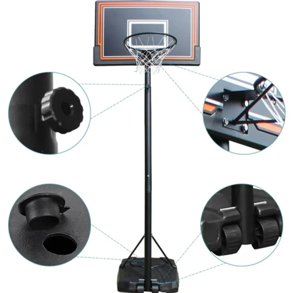NiamVelo  Basketball Hoop Basketball Goal, 7-10FT Height Adjustable Basketball Backboard with Stand & Wheels  for Kids Adult Youth Black - MadeInUSA - Image 2