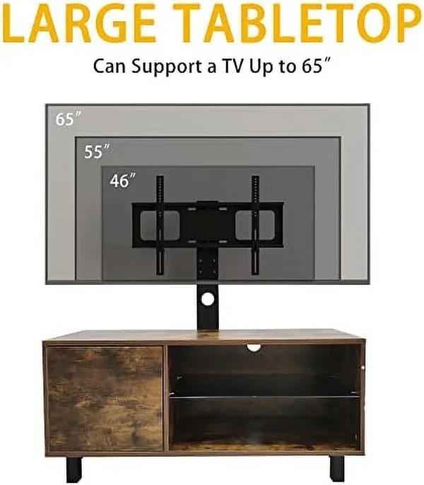 FDIGLUL Modern TV Stand for TVs up to 65 Inch with Single Door  Entertainment Center with Glass    TV Console with  Cabinet for Living Room  Rustic Brown - MadeInUSA - Image 6