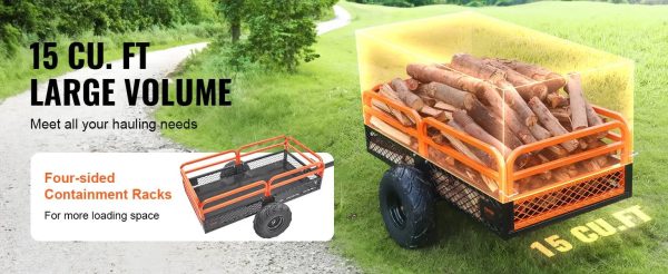VEVOR Heavy Duty Steel ATV Dump Trailer, 1500-Pound Load Capacity 15 Cubic Feet, Tow Behind Dump Cart Garden Trailer, with Removable Sides and 2 - MadeInUSA - Image 3