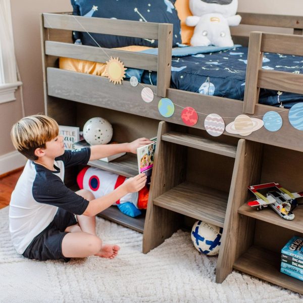 Max & Lily Modern Farmhouse Low Loft Bed, Twin Bed Frame for Kids with 2 Bookcases, White Wash - MadeInUSA - Image 9