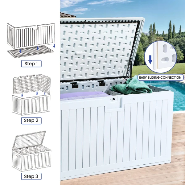 ‎XL Outdoor Storage Patio Box, Capacity 150 Gallons, Storage Patio Deck Box White Aesthetic, Weatherproof - MadeInUSA - Image 3