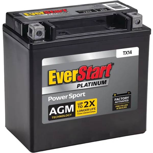 EverStart Premium AGM Power Sport Battery, Group Size TX14 12 Volt, 200 CCA - MadeInUSA