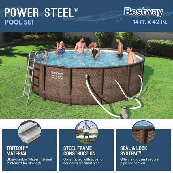Bestway 14ft x 42in Power Steel Deluxe Above Ground Swimming Pool Set and Pump - MadeInUSA - Image 3