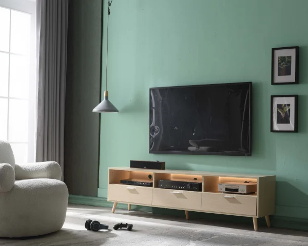 LED TV Stand LED Entertainment Center with Storage Modern LED Media Console Tables LED TV Cabinet for Living Room, Bedroom and Office Wood - MadeInUSA