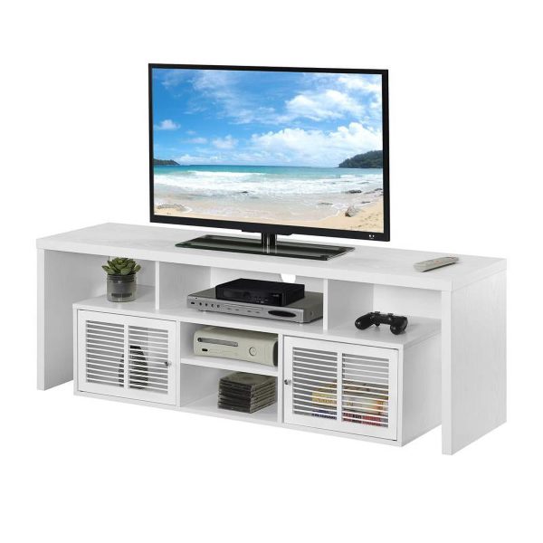 Pemberly Row 60-inch TV Stand with Storage Cabinets and Shelves in White Wood - MadeInUSA - Image 3