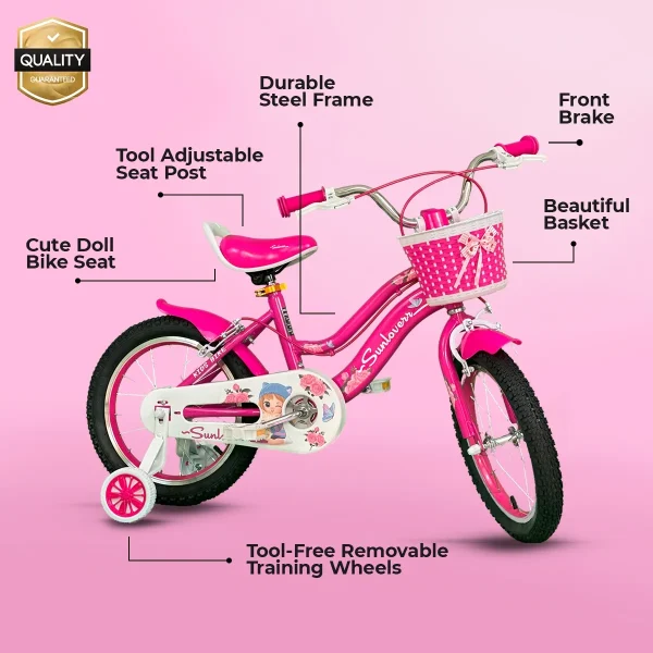 SUNLOVERR Pink Dreams Girls Bike for Toddlers and Kids Ages 4-6 Years Old, 14 Inch Kids Bike with Training Wheels & Basket - MadeInUSA - Image 2