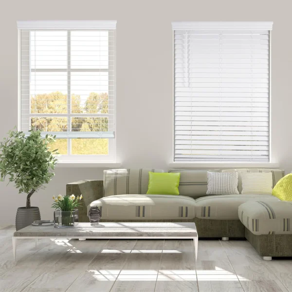 ARLO BLINDS Faux Wood Blind with Crown Valance - 48W x 84H, White, Cordless 2" Slat Horizontal Blind - for Kitchen, Bedroom, Living Room, Doors - MadeInUSA - Image 12
