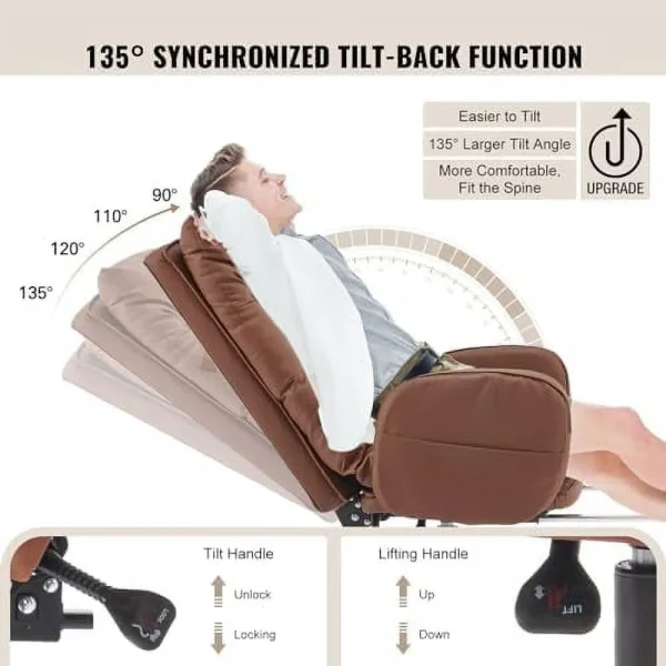 GEROBOOM Home Office Chair with Footrest  High-Back PU Leather Computer Desk Chair  Executive Rolling Swivel Chairs with Leg  and Double Thick Cushion  White Office Chair (Cream White) - MadeInUSA - Image 5