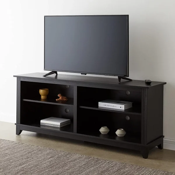 YILAN 58inch TV Stand Media Console for TV’s up to 65 Inches, Home Living Room Storage Console, Entertainment Center with 4 Open Storage Shelves, Modern TV Console Table (Black) - MadeInUSA - Image 6