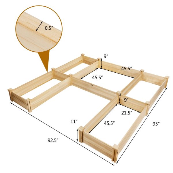 Gymax Raised Garden Bed Wooden Garden Box Planter Container U-Shaped Bed 92.5x95x11in - MadeInUSA - Image 5