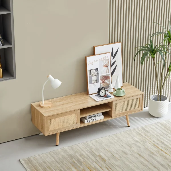 Rattan TV Stand with Storage - Natural - MadeInUSA - Image 2