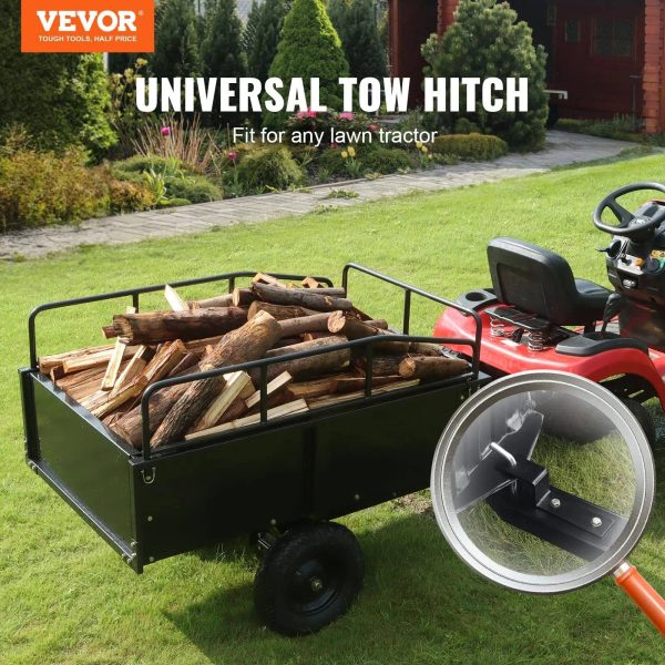 VEVOR ATV Trailer Heavy Duty Steel Dump Cart Tow Behind, 750 lbs 15 Cubic Feet, Garden Utility Trailer Yard Trailers with Removable Sides for Riding - MadeInUSA - Image 5