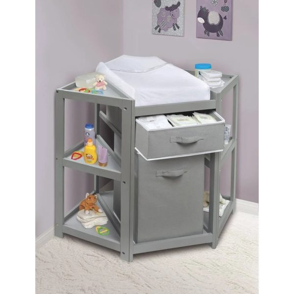 Badger Basket Diaper Corner Baby Changing Table with Hamper and White - MadeInUSA - Image 10