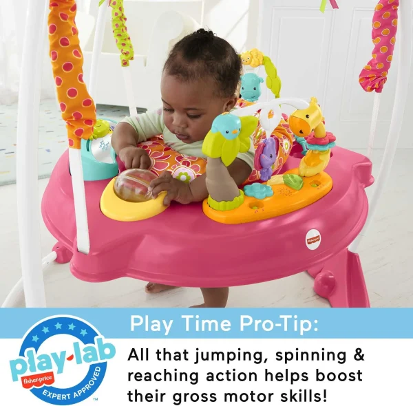 Fisher-Price Baby Bouncer Pink Petals Jumperoo Activity Center with Music and Lights, Unisex - MadeInUSA - Image 6