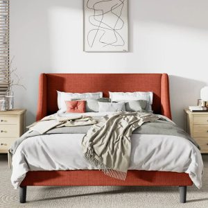 Bowdoin Upholstered Wingback Platform Bed Mercury Row Size: Queen, Color: Burnt Orange - MadeInUSA