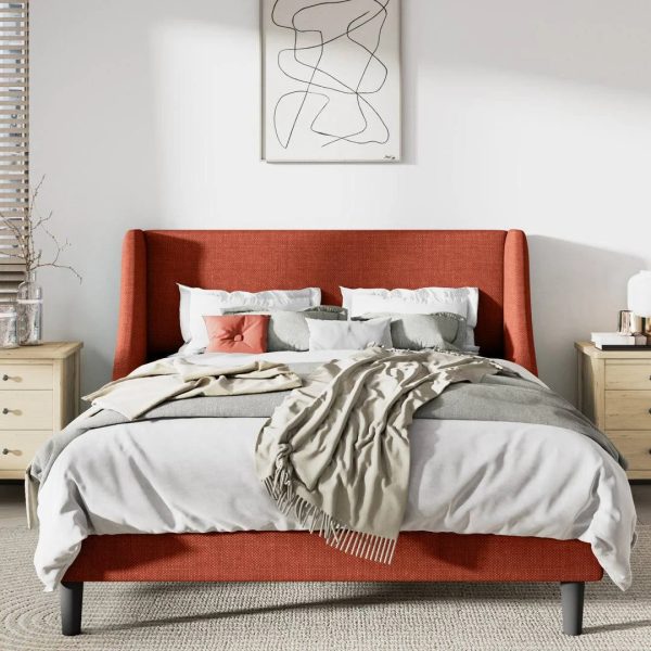 Bowdoin Upholstered Wingback Platform Bed Mercury Row Size: Queen, Color: Burnt Orange - MadeInUSA