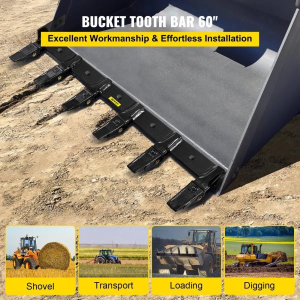 VEVOR Bucket Tooth Bar 60'' Inside Bucket Width Tractor Bucket Teeth 9.84'' Teeth Space Tooth Bar for Loader Bucket 23TF Bolt on Tooth Bucket - MadeInUSA - Image 4