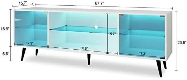 NLTBONNIE 70 Inch LED TV Stand for 75 Inch TV  Modern Entertainment Center with LED Light  High Gloss White TV Console Table with  Cabinets and Open Shelves for Living Room  Bedroom - MadeInUSA - Image 2