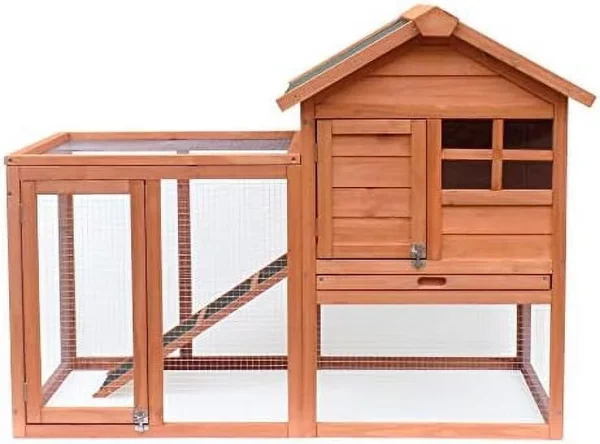 Rabbit Hutch Indoor And Outdoor Bunny Cage 2 Story Pet House Chicken Coop Poultry Cage With Removable No Leakage Tray (Natural Wood) - MadeInUSA - Image 6