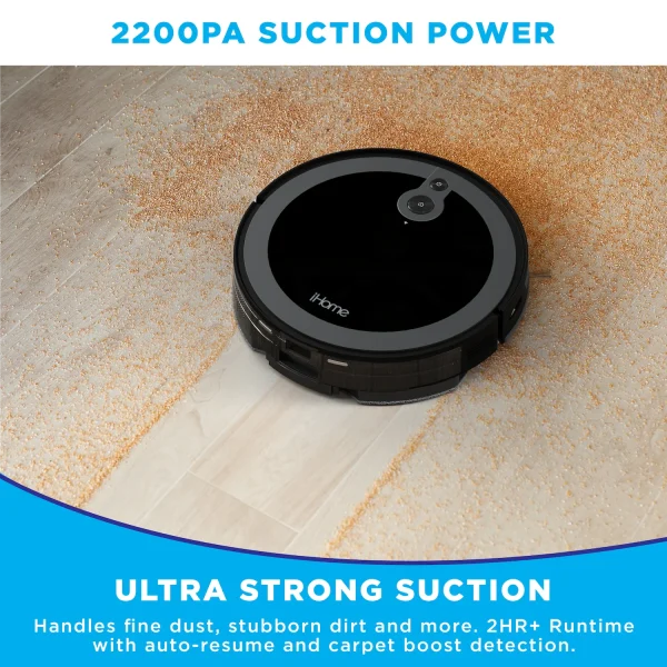 iHome AutoVac Luna 2-in-1 Front LIDAR Robot Vacuum and Vibrating Mop, Strong Suction - MadeInUSA - Image 4