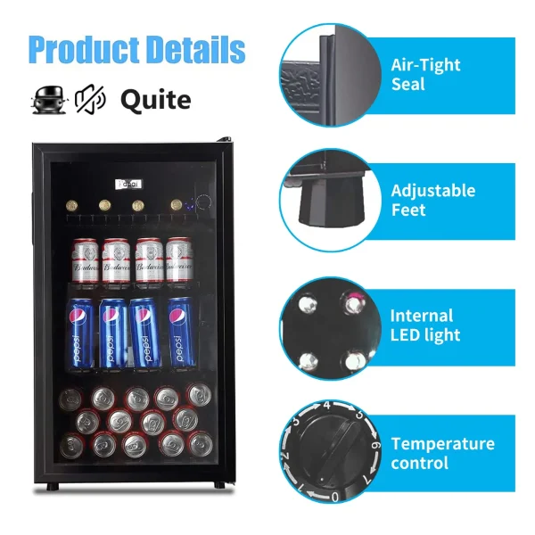 WANAI 120 Can Beverage Fridge & Cooler Small Mini Fridge Glass Door for Soda Beer or Wine for Home&Bar - MadeInUSA - Image 3