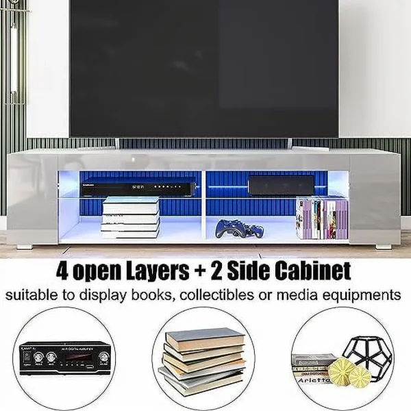 NLTBONNIE LED TV Stand for 65 Inch TVs Modern Low Profile Entertainment Center with LED Lights 57 Inch Small TV Console Media Table with Glass Shelves Hidden Side Bookshelf for Living Roo - MadeInUSA - Image 4