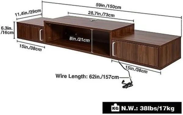 ZWNLKQG Floating TV Stand with Power Outlet  59u201D Wall-Mounted Floating TV  for Under TV  Entertainment Center Modern Media Console with LED Lights for Living Room  Home  Office - MadeInUSA - Image 2
