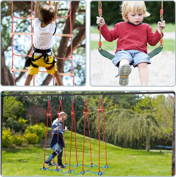 Slsy Ninja Warrior Obstacle Course for Kids, 60ft Ninja Slackline-with 10 Most Complete Accessories,Tree Protectors & Carry Bag Ninja Course for Kids Outside - MadeInUSA - Image 3