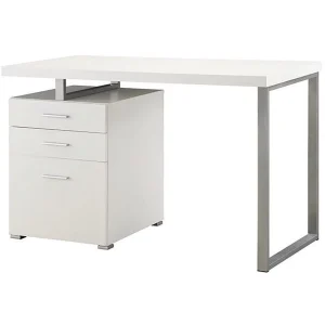 Scranton and Co 3 Drawer Writing Desk in White and Silver - MadeInUSA
