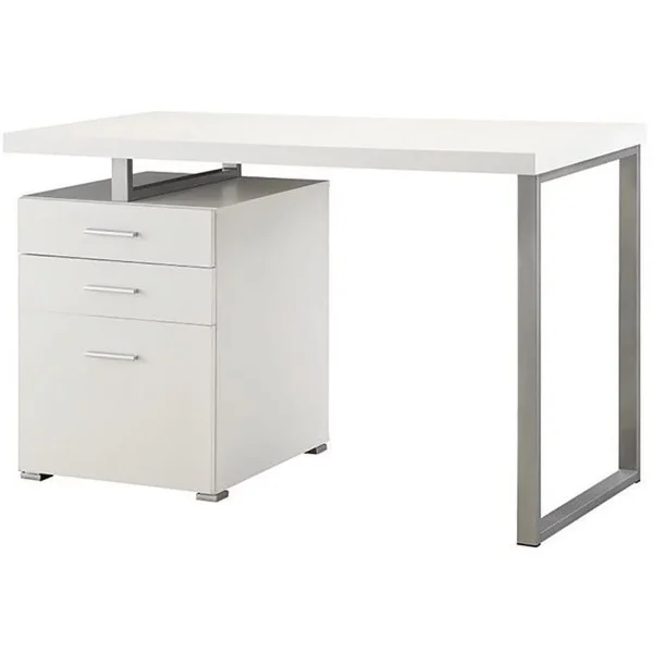 Scranton and Co 3 Drawer Writing Desk in White and Silver - MadeInUSA