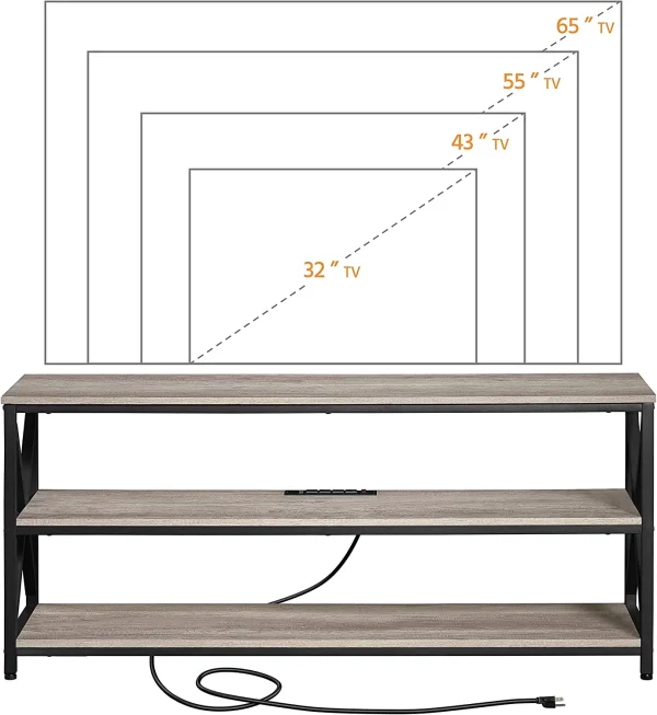 TV Stand for TV up to 65 inch, Media Entertainment Center with Power Outlets & 3 Tier Storage Shelves, 55 Inches TV Console Table for Living Room, Bedroom, Gray - MadeInUSA - Image 7